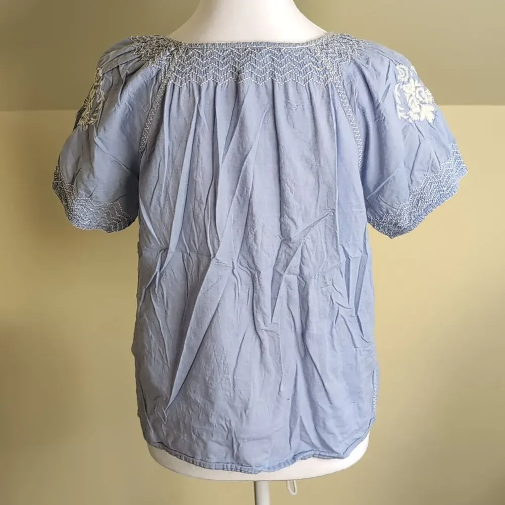 J.Crew Factory Small Blue Embroidered Blouse - Picture 5 of 8